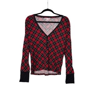 Victoria's Secret Thermal Pajama Top Plaid Red and Black Size Medium Button